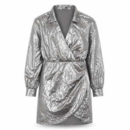Zara Womens Silver Polyester A-Line Size S Collared Zip