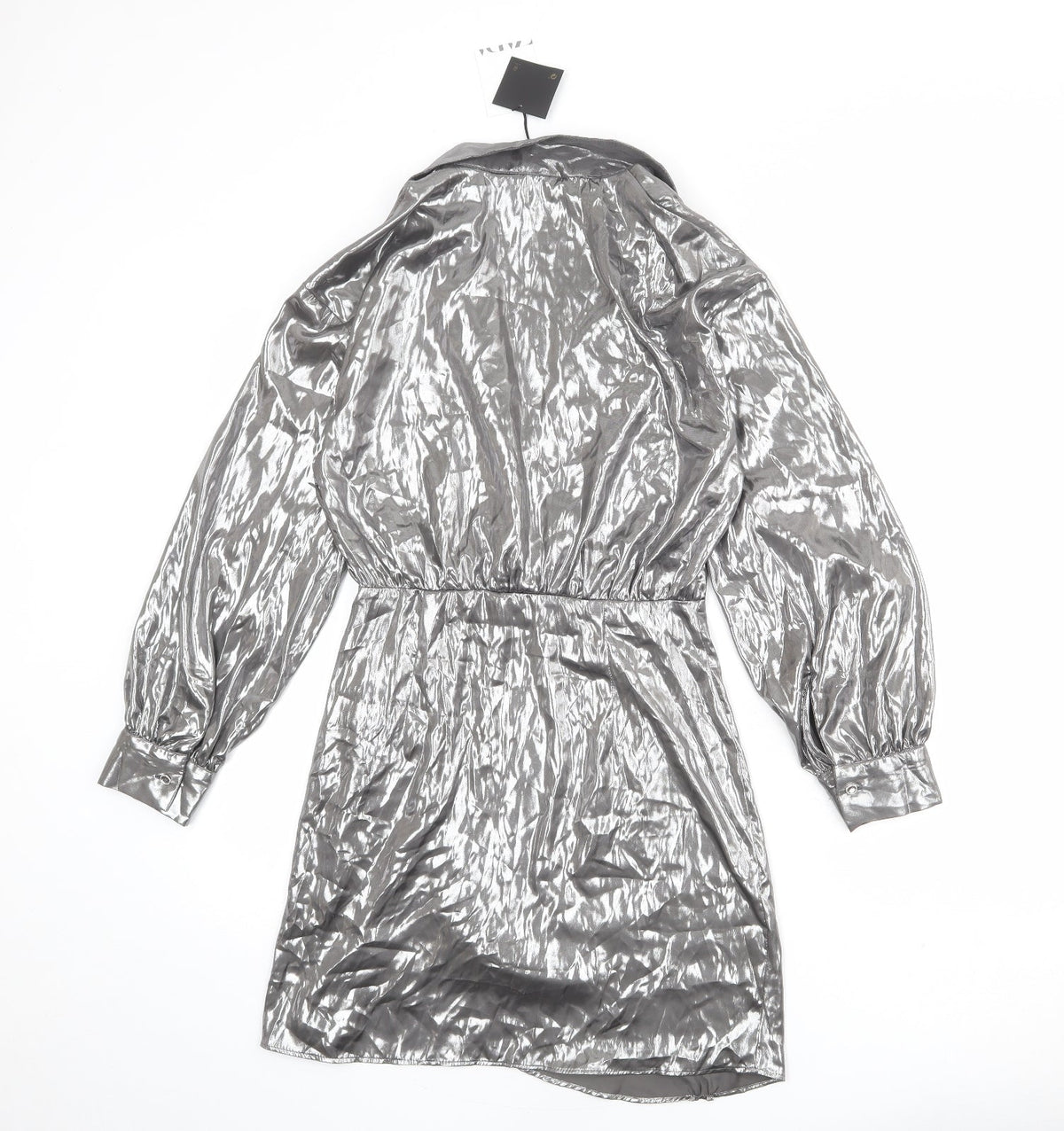 Zara Womens Silver Polyester A-Line Size S Collared Zip