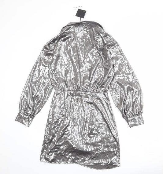 Zara Womens Silver Polyester A-Line Size S Collared Zip