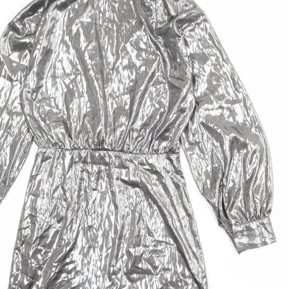 Zara Womens Silver Polyester A-Line Size S Collared Zip