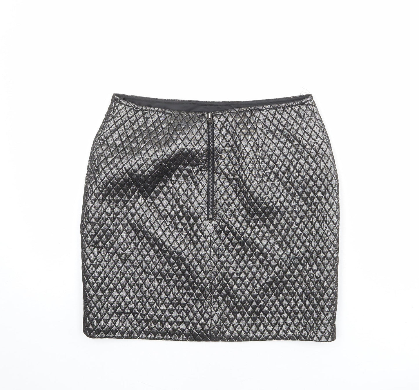 Limited Edition Womens Silver Argyle/Diamond Polyester Mini Skirt Size 8 Zip