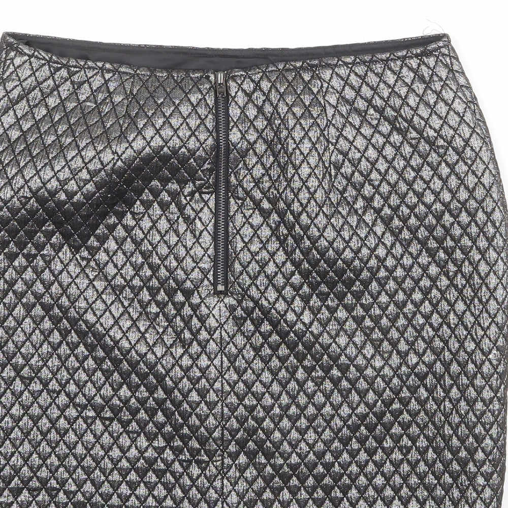 Limited Edition Womens Silver Argyle/Diamond Polyester Mini Skirt Size 8 Zip