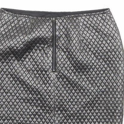 Limited Edition Womens Silver Argyle/Diamond Polyester Mini Skirt Size 8 Zip