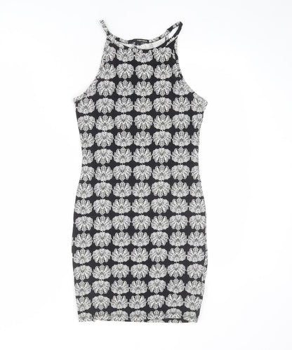 TALLY WEiJL Womens Black Geometric Cotton Bodycon Size S Boat Neck Pullover
