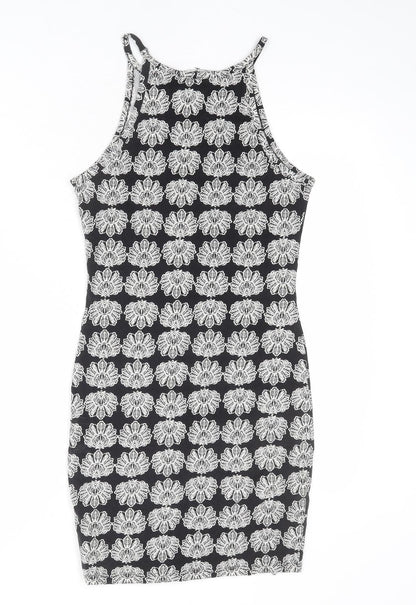 TALLY WEiJL Womens Black Geometric Cotton Bodycon Size S Boat Neck Pullover
