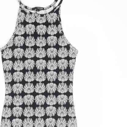 TALLY WEiJL Womens Black Geometric Cotton Bodycon Size S Boat Neck Pullover