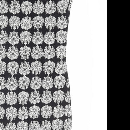 TALLY WEiJL Womens Black Geometric Cotton Bodycon Size S Boat Neck Pullover