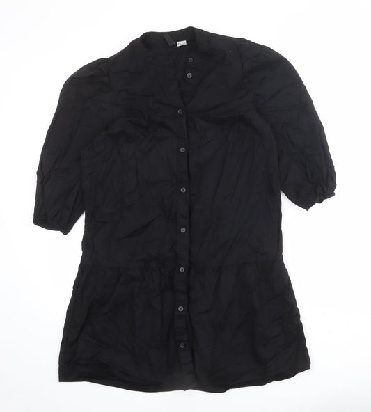 Divided by H&M Womens Black 100% Cotton A-Line Size S Round Neck Button