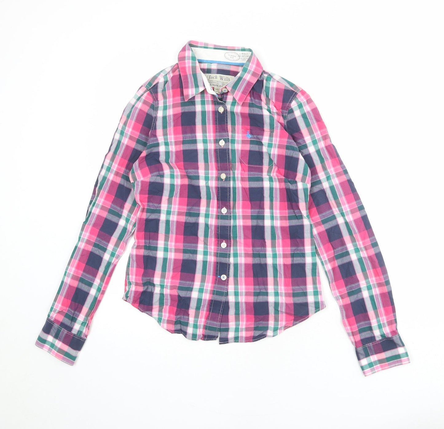 Jack Wills Womens Multicoloured Plaid 100% Cotton Basic Button-Up Size 8 Collared