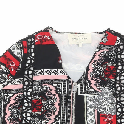 River Island Womens Multicoloured Geometric Polyester Basic Blouse Size 6 V-Neck