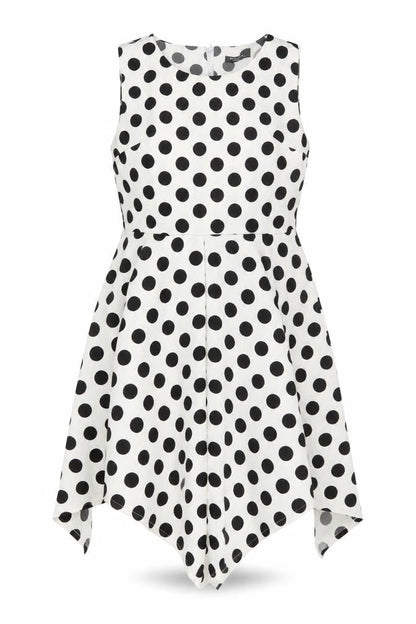 Real Form Womens White Polka Dot Polyester Trapeze & Swing Size 14 Round Neck Zip
