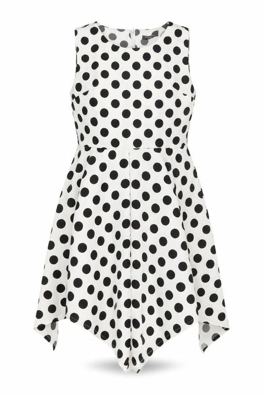 Real Form Womens White Polka Dot Polyester Trapeze & Swing Size 14 Round Neck Zip