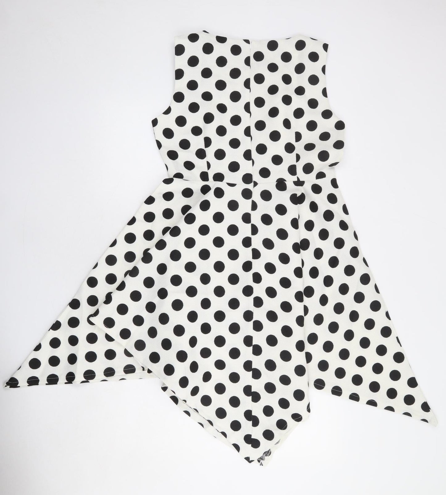 Real Form Womens White Polka Dot Polyester Trapeze & Swing Size 14 Round Neck Zip