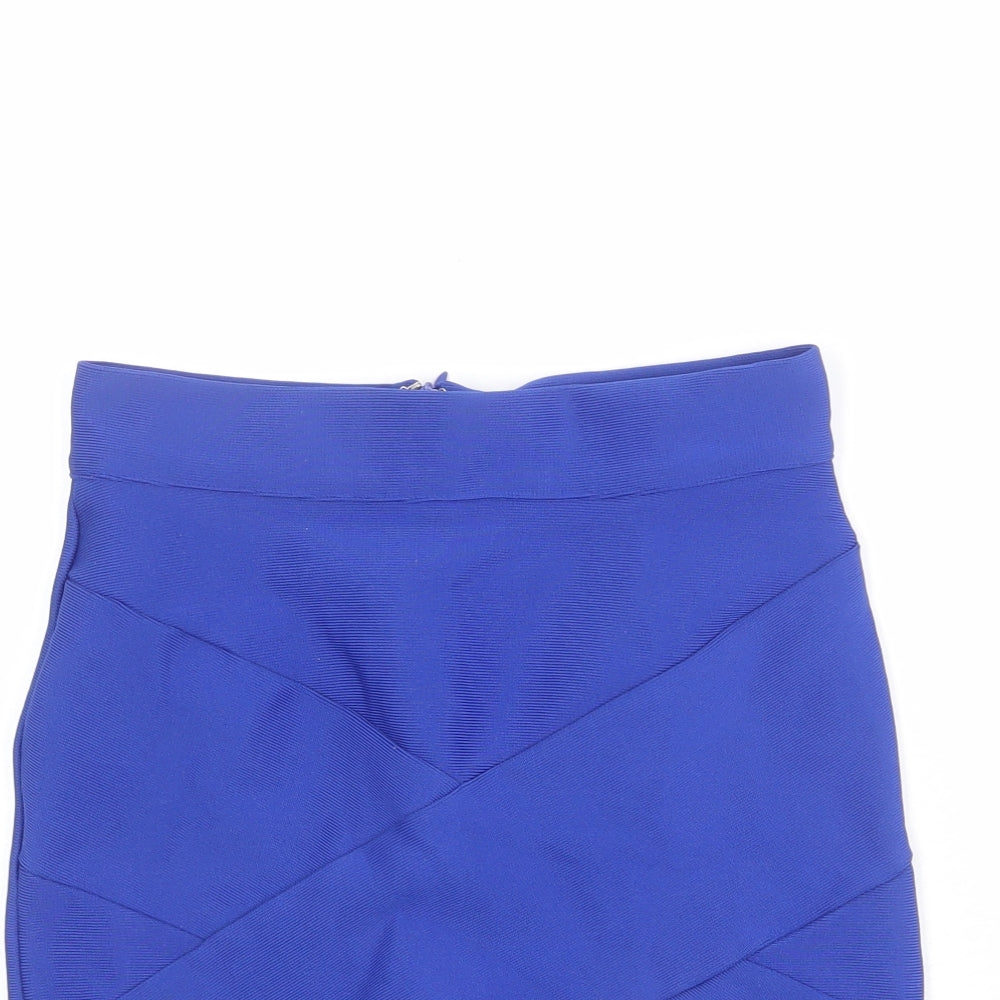 Blossom Womens Blue Cotton Bandage Skirt Size 10 Zip