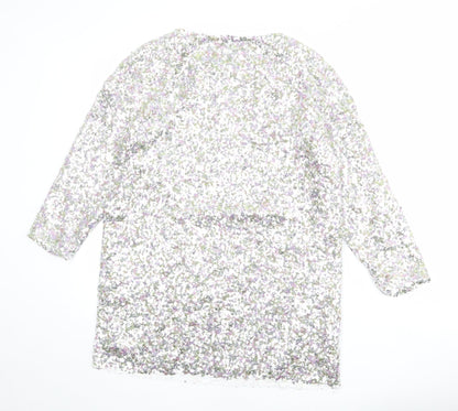 Zara Womens Silver Polyester Shift Size S Boat Neck Pullover