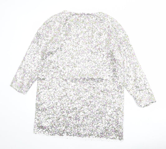 Zara Womens Silver Polyester Shift Size S Boat Neck Pullover