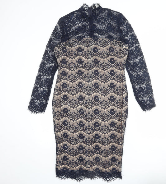 AX Paris Womens Blue Polyester Pencil Dress Size 14 Mock Neck Zip