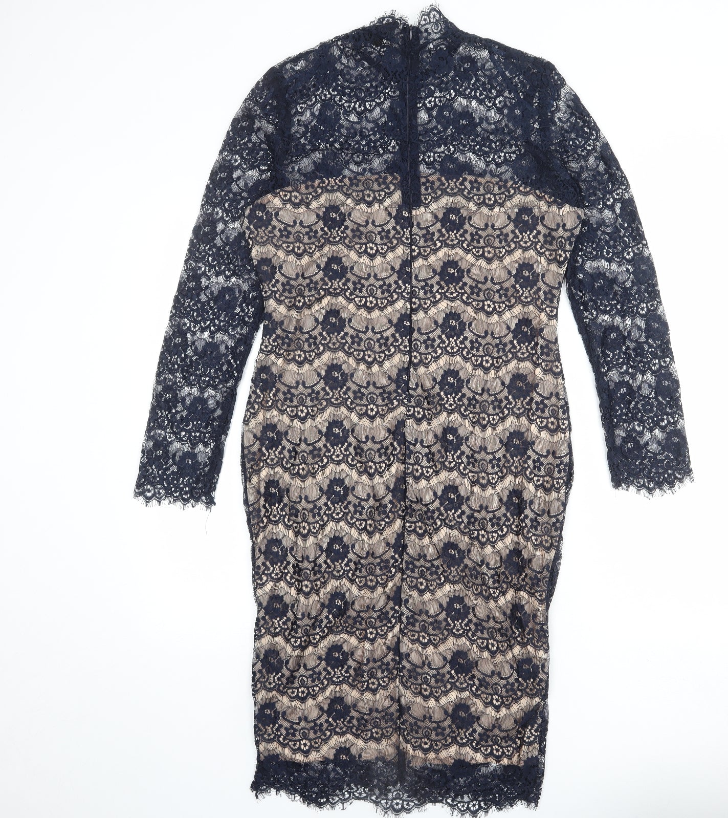 AX Paris Womens Blue Polyester Pencil Dress Size 14 Mock Neck Zip