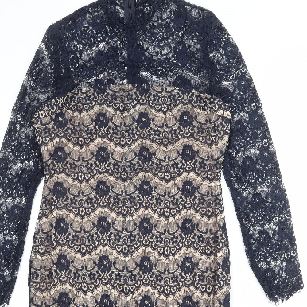 AX Paris Womens Blue Polyester Pencil Dress Size 14 Mock Neck Zip