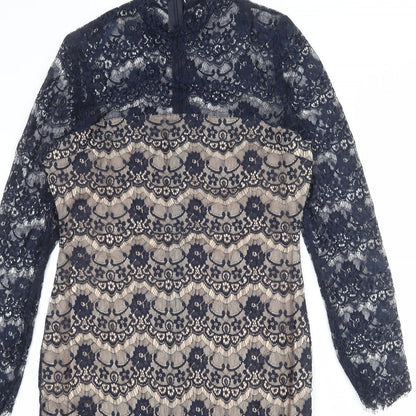 AX Paris Womens Blue Polyester Pencil Dress Size 14 Mock Neck Zip