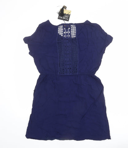 Tokyo Doll Womens Blue Viscose Skater Dress Size 14 Boat Neck Pullover