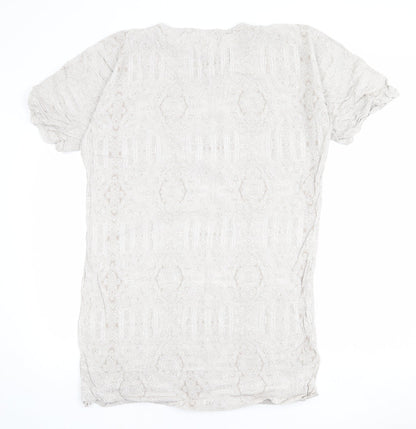 H&M Womens Beige Paisley Viscose T-Shirt Dress Size 8 Round Neck Pullover