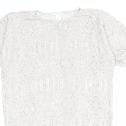 H&M Womens Beige Paisley Viscose T-Shirt Dress Size 8 Round Neck Pullover
