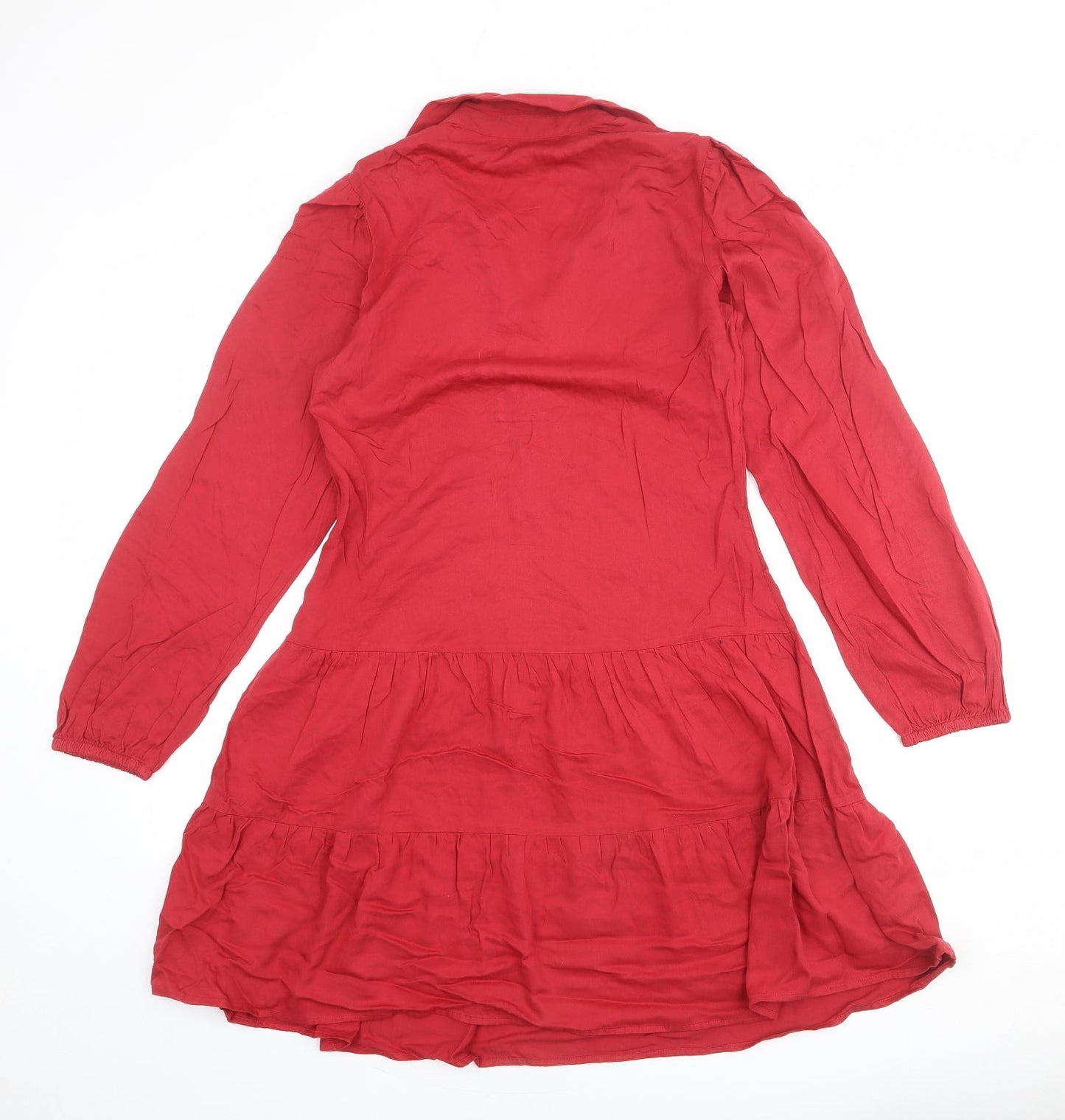 Marks and Spencer Womens Red Viscose Shirt Dress Size 6 Collared Button