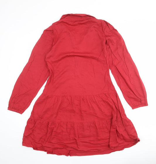 Marks and Spencer Womens Red Viscose Shirt Dress Size 6 Collared Button