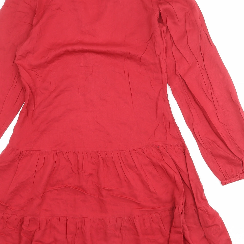 Marks and Spencer Womens Red Viscose Shirt Dress Size 6 Collared Button