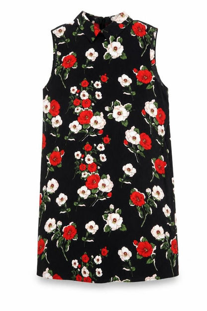 Fashion Union Womens Black Floral Polyester Shift Size 16 Collared Tie