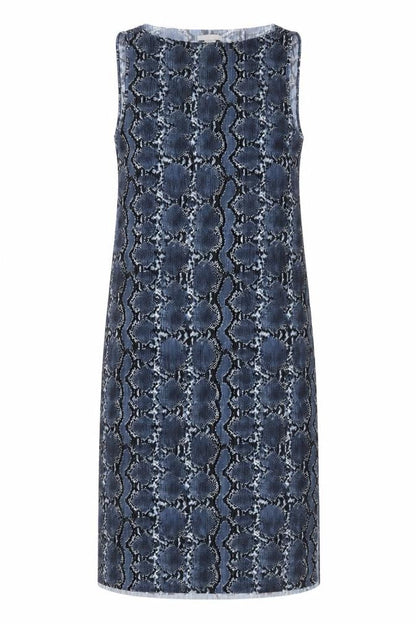 H&M Womens Blue Animal Print Polyester Shift Size M Boat Neck Pullover - Snake Print
