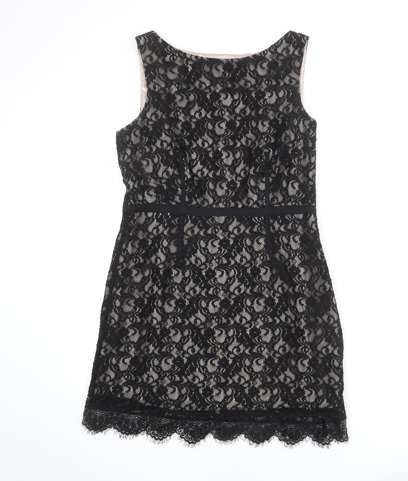 Coast Womens Black Polyester Shift Size 14 Boat Neck Zip - Lace Overlay