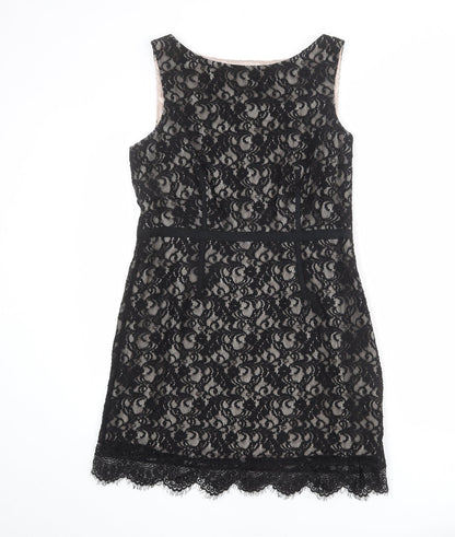 Coast Womens Black Polyester Shift Size 14 Boat Neck Zip - Lace Overlay