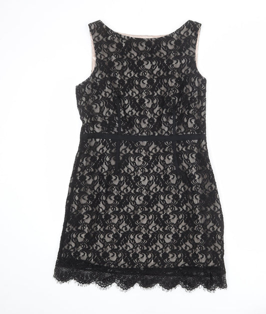 Coast Womens Black Polyester Shift Size 14 Boat Neck Zip - Lace Overlay