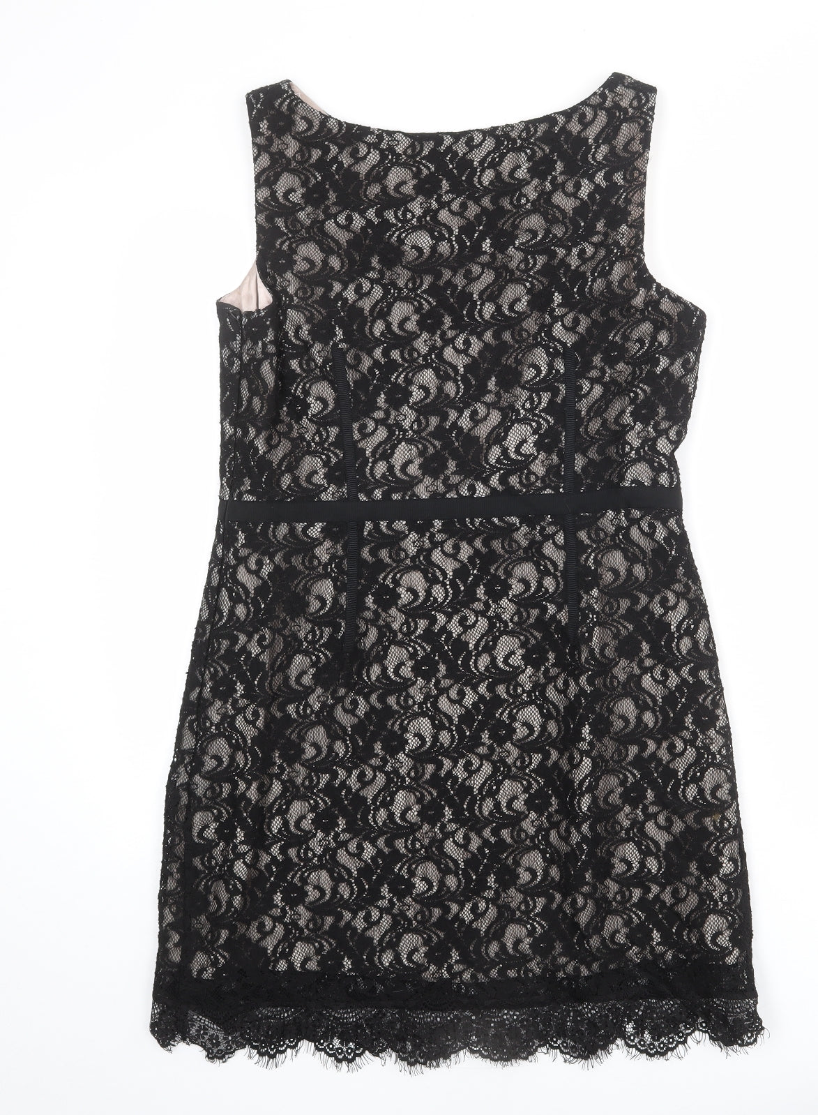 Coast Womens Black Polyester Shift Size 14 Boat Neck Zip - Lace Overlay