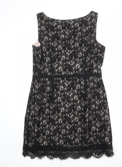 Coast Womens Black Polyester Shift Size 14 Boat Neck Zip - Lace Overlay