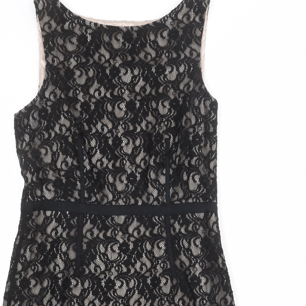 Coast Womens Black Polyester Shift Size 14 Boat Neck Zip - Lace Overlay