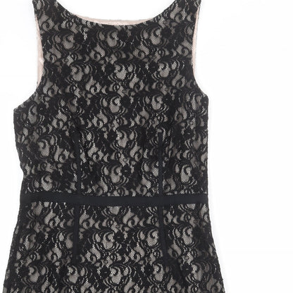 Coast Womens Black Polyester Shift Size 14 Boat Neck Zip - Lace Overlay