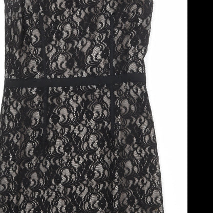 Coast Womens Black Polyester Shift Size 14 Boat Neck Zip - Lace Overlay