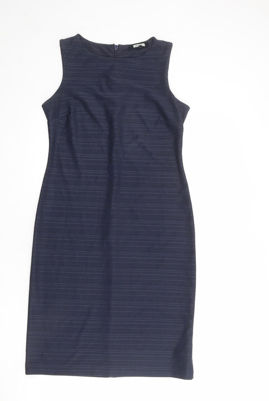 NEXT Womens Blue Striped Polyester Pencil Dress Size 12 Boat Neck Zip