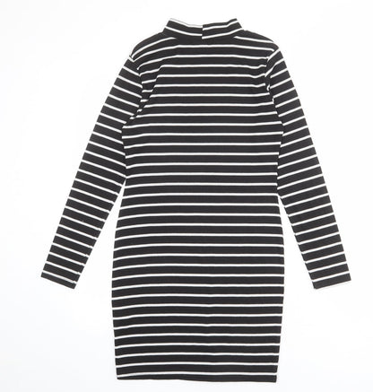 Cameo Rose Womens Black Striped Polyester T-Shirt Dress Size 14 Mock Neck Pullover