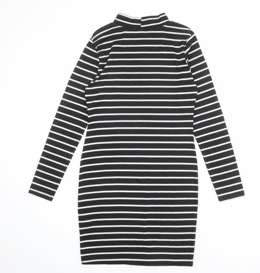 Cameo Rose Womens Black Striped Polyester T-Shirt Dress Size 14 Mock Neck Pullover