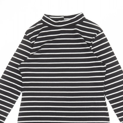 Cameo Rose Womens Black Striped Polyester T-Shirt Dress Size 14 Mock Neck Pullover