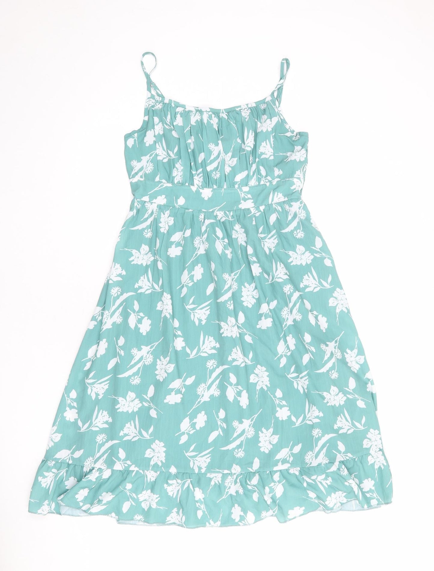 Grace Karin Womens Green Floral Polyester Slip Dress Size M Scoop Neck Pullover