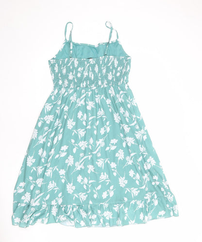 Grace Karin Womens Green Floral Polyester Slip Dress Size M Scoop Neck Pullover