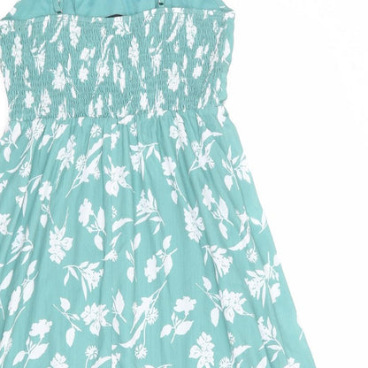 Grace Karin Womens Green Floral Polyester Slip Dress Size M Scoop Neck Pullover