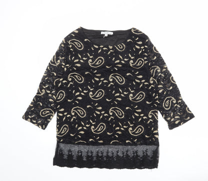 Annabelle Womens Black Geometric Polyester Basic Blouse Size S Round Neck - Size S-M