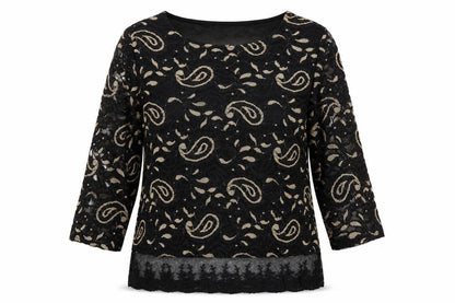 Annabelle Womens Black Geometric Polyester Basic Blouse Size S Round Neck - Size S-M