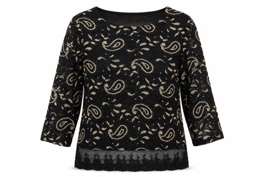 Annabelle Womens Black Geometric Polyester Basic Blouse Size S Round Neck - Size S-M